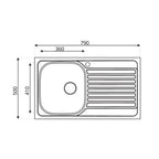 Lavello singolo in acciaio inox satinato con gocciolatoio destro 79x50 cm - Samet Classic 273