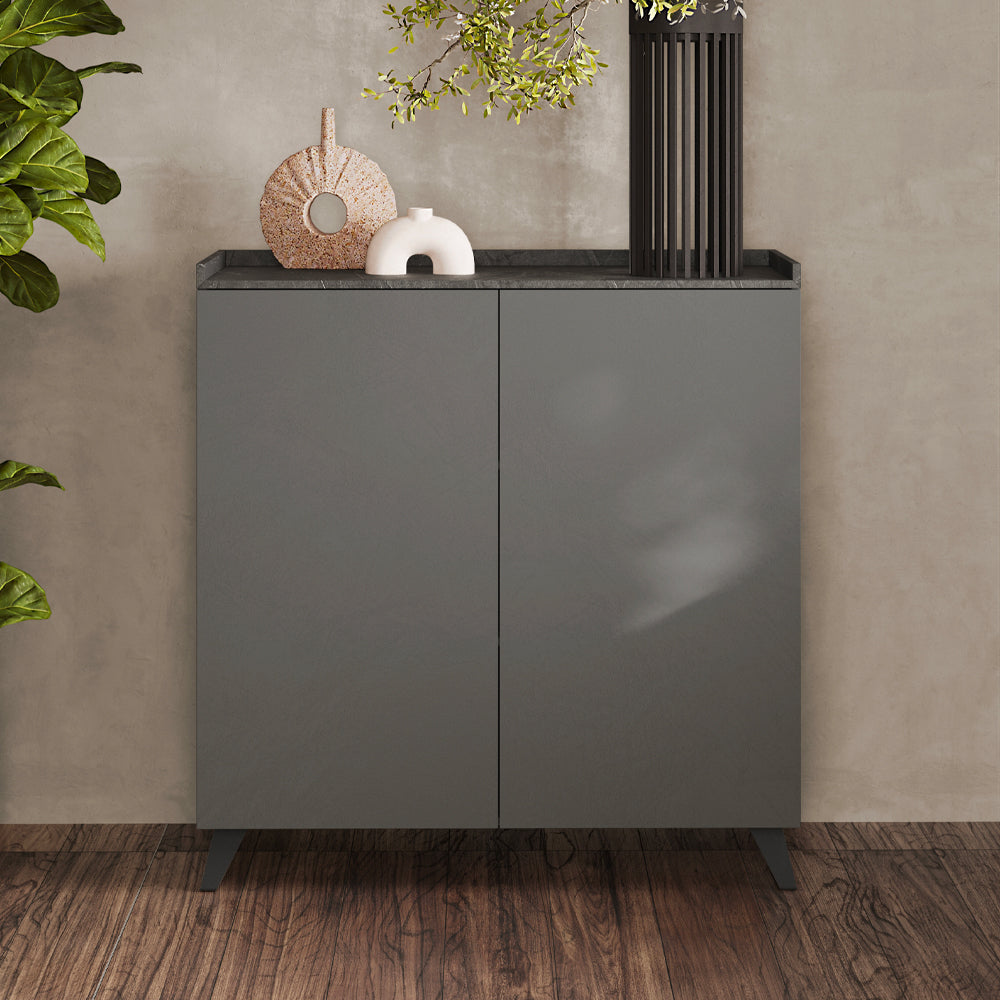 Buffet haut à 2 portes coloris ardoise plomb 121x126H cm - Polan