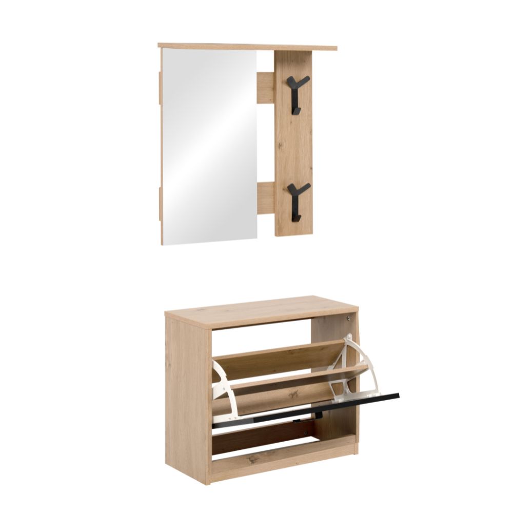 Mobile ingresso con specchio, appendiabiti e scarpiera colore rovere e nero Limone41A