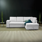 Divano letto angolare con penisola contenitore in tessuto grigio chiaro 248x176x92H Bali