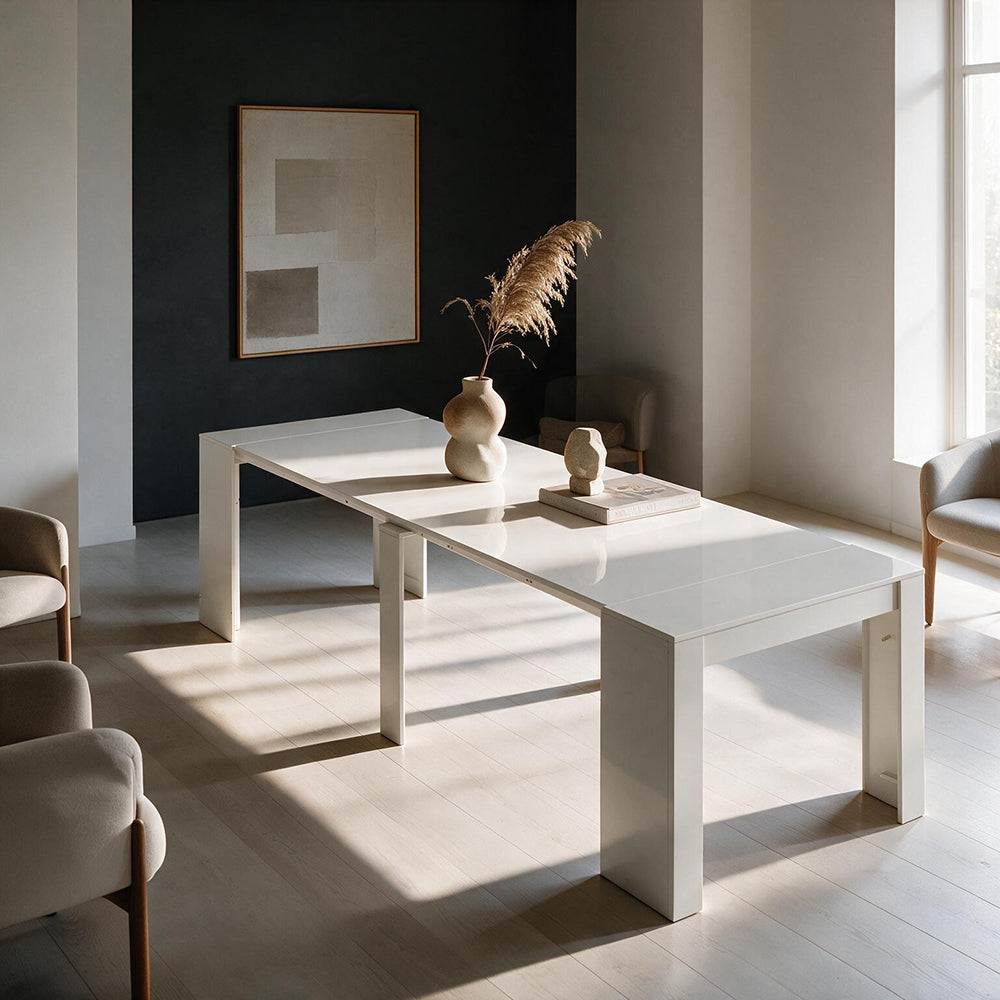 Console laquée blanche 90x50 cm extensible jusqu'à 3 mètres - Ofelia