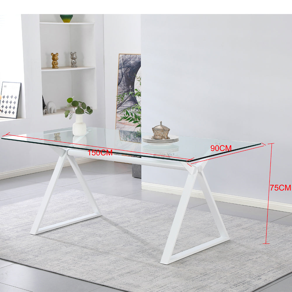 Tavolo da pranzo 150×90 cm in vetro temperato con gambe a cavalletto bianche Skylar