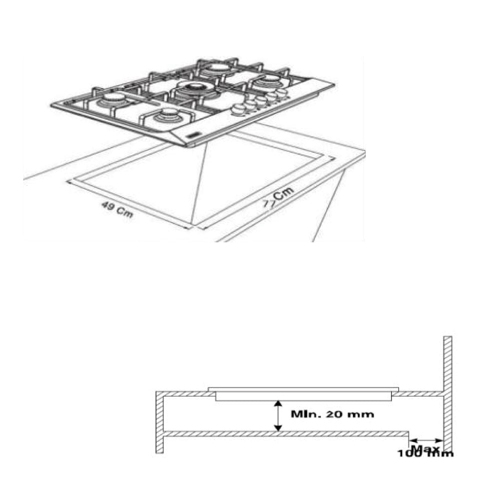 Piano cottura 5 fuochi gas ghisa in acciaio inox Apollo90 Samet