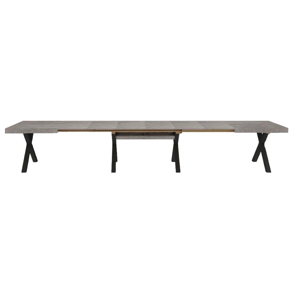 Tavolo allungabile 180 cm con piano cemento e gambe incrociate antracite Milonga480