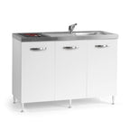 Kitchenette avec plan de travail en inox et plaque de cuisson électrique coloris blanc frêne Indien120VT2