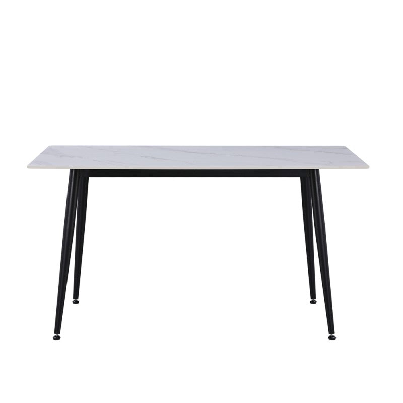 Tavolo da pranzo 140×80 cm in ceramica effetto marmo bianco e gambe nere Kilo