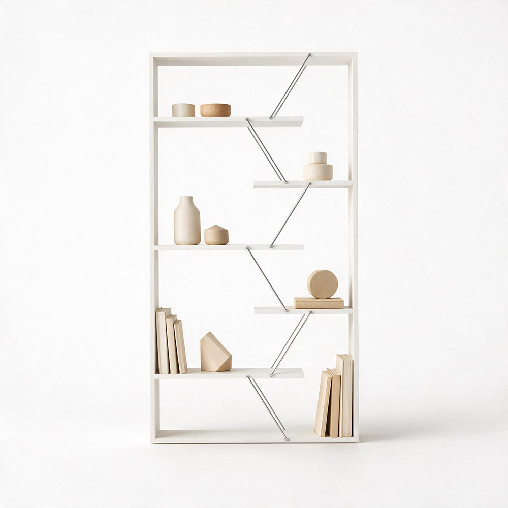 Bücherregal aus Holz, 84x157h cm mit Metallgestell und weißen Böden - Tars