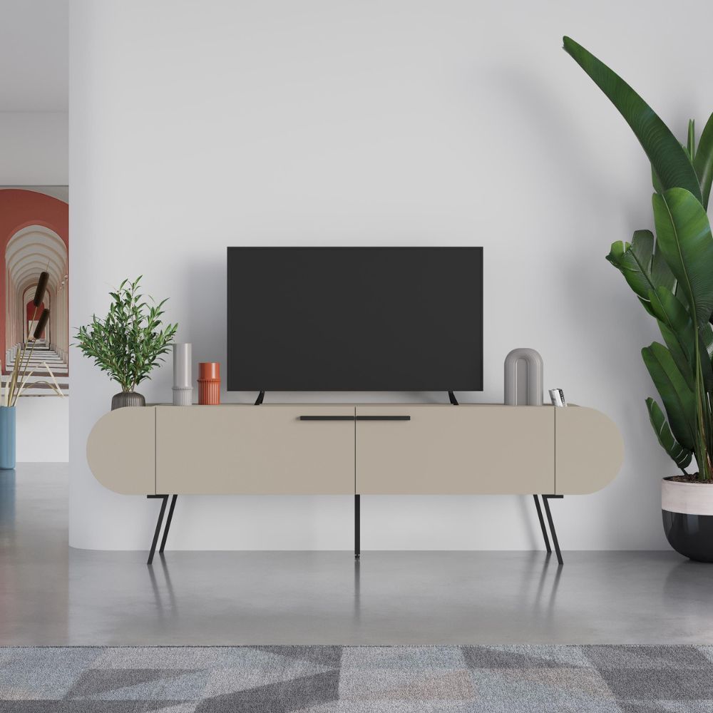Mobile porta tv due ante a ribalta e ripiani laterali colore cashmere 195 cm Capsule