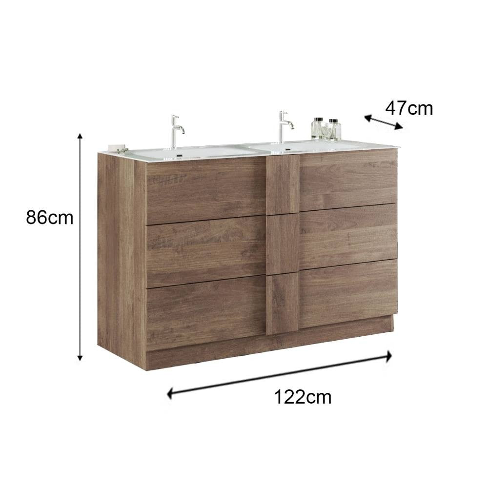Badezimmermöbel mit Schubladen und Doppelwaschbecken Eiche Mercure 122 cm - Salemi