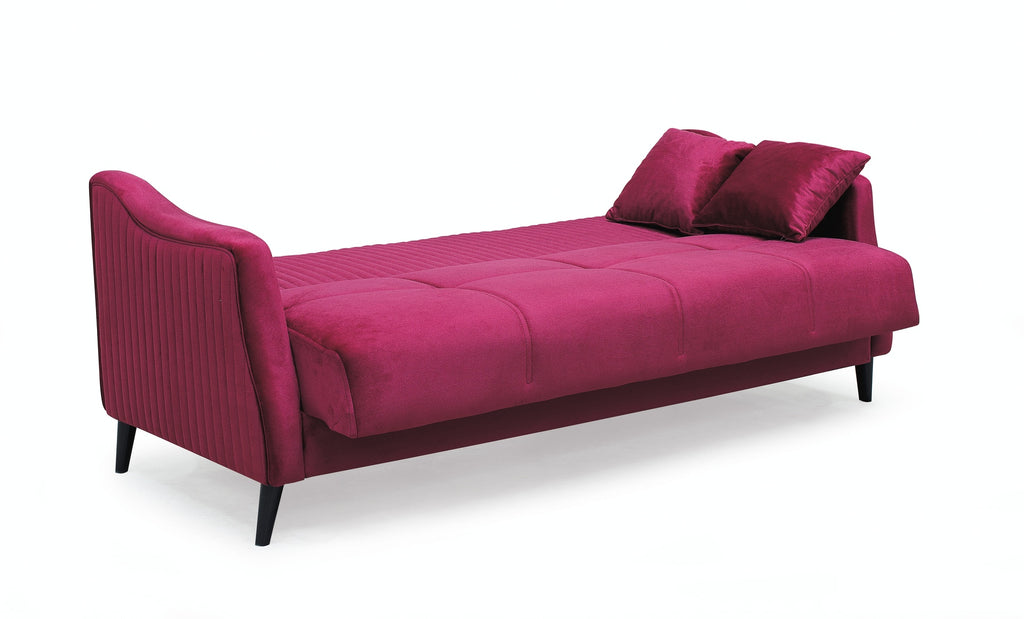 Canapé 3 places convertible et coffre de rangement en tissu bordeaux - Montana