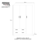 Armoire avec trois portes et deux tiroirs couleur ciment 135x210H cm
