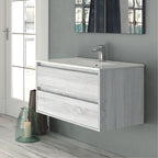 Mobile bagno sospeso con 2 cassetti colore rovere grigio ghiaccio 80x45x48H cm - Konni