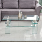 Table basse en verre trempé avec double étagère 100x44H cm - Gelso