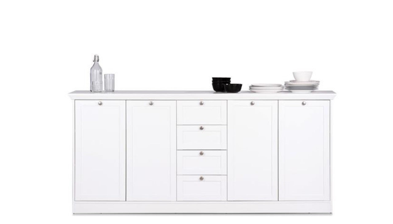 Credenza 200x90h cm con cassetti e ripiani colore bianco opaco - Landwood 52