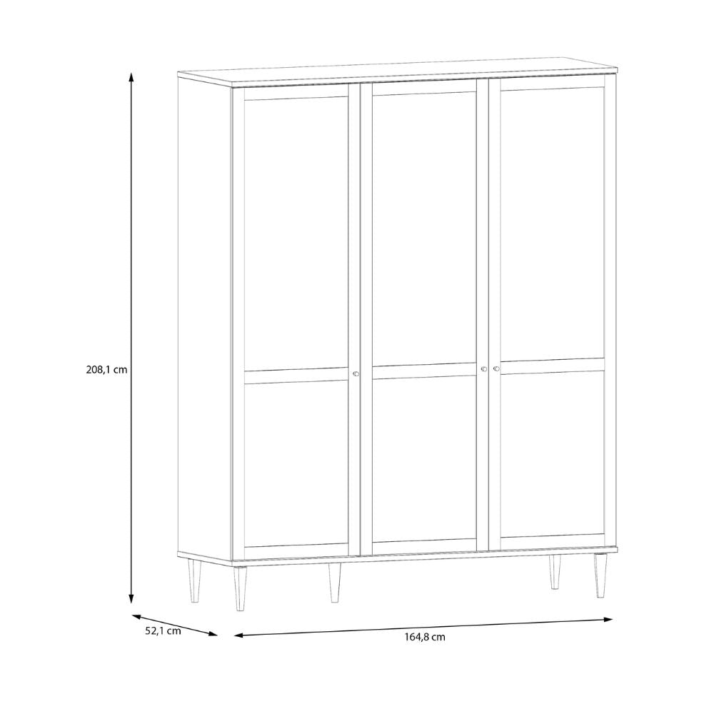 Armadio 3 ante frontali effetto rattan intrecciato colore rovere 165x52x208H Livia