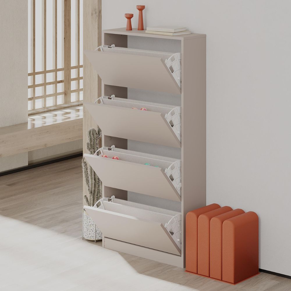 Scarpiera con quattro ante a ribalta colore light mocha 73x154,5H cm - SHC54