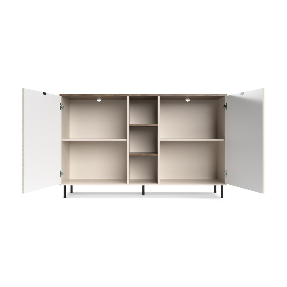 Credenza 2 ante design geometrico e vani a giorno cashmere e rovere Mirage08