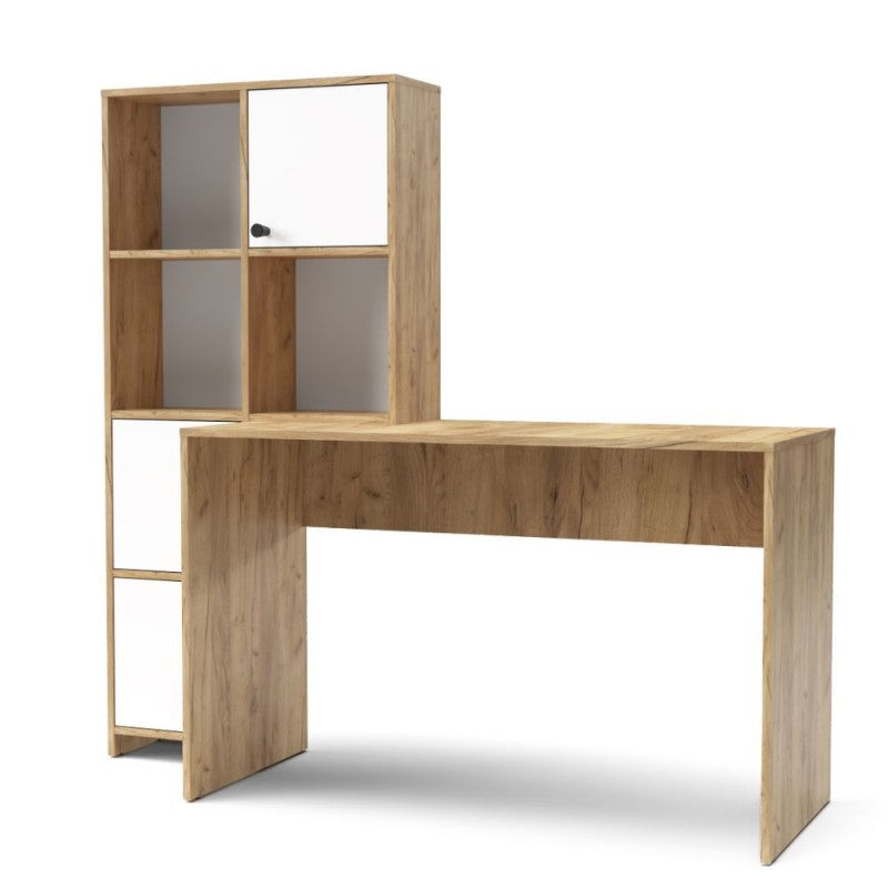 Scrivania con libreria colore rovere bianco Halk