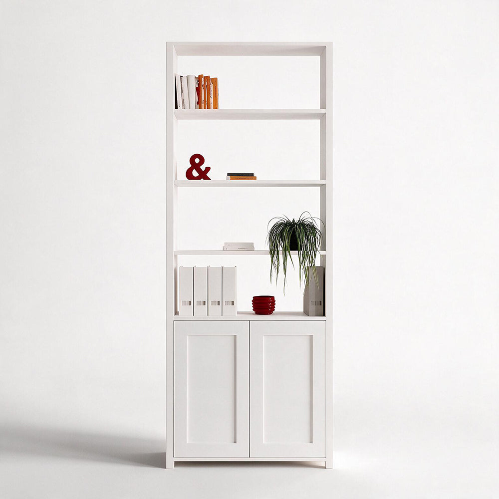 Libreria con 2 ante e 4 vani a giorno colore bianco 98.7x35.2x230H Miraflor