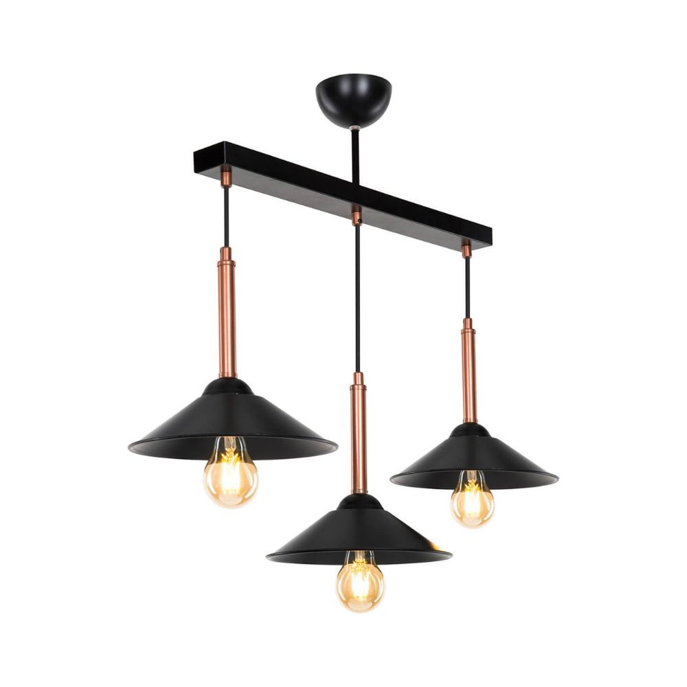 Suspension 60 cm avec abat-jour en métal noir et bronze