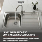 Lavello singolo in acciaio inox satinato con gocciolatoio destro 79x50 cm - Samet Classic 273