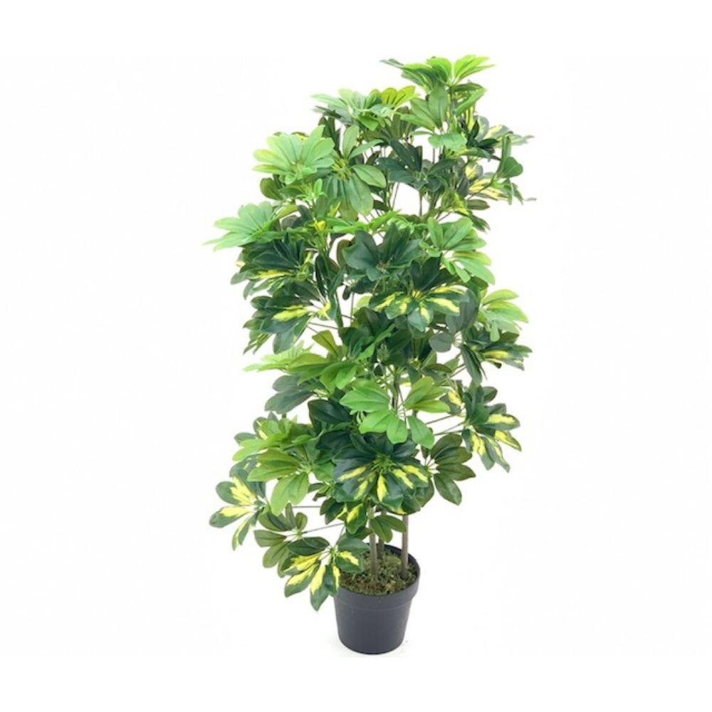 Pianta artificiale Schefflera foglie verdi e vaso 96 cm
