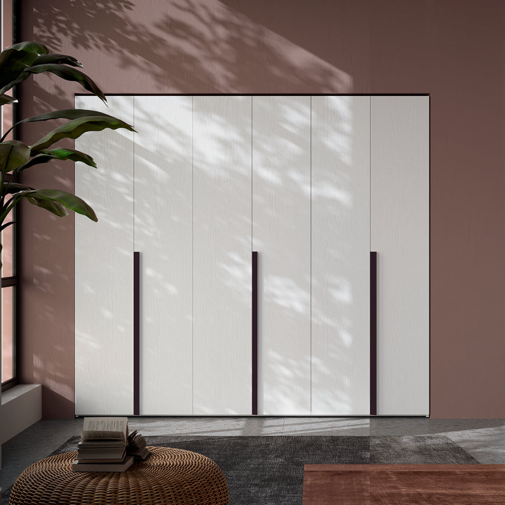 Kleiderschrank 6 Flügeltüren weiß Portland und matte schwarze Griffe 276x250H cm - Coco