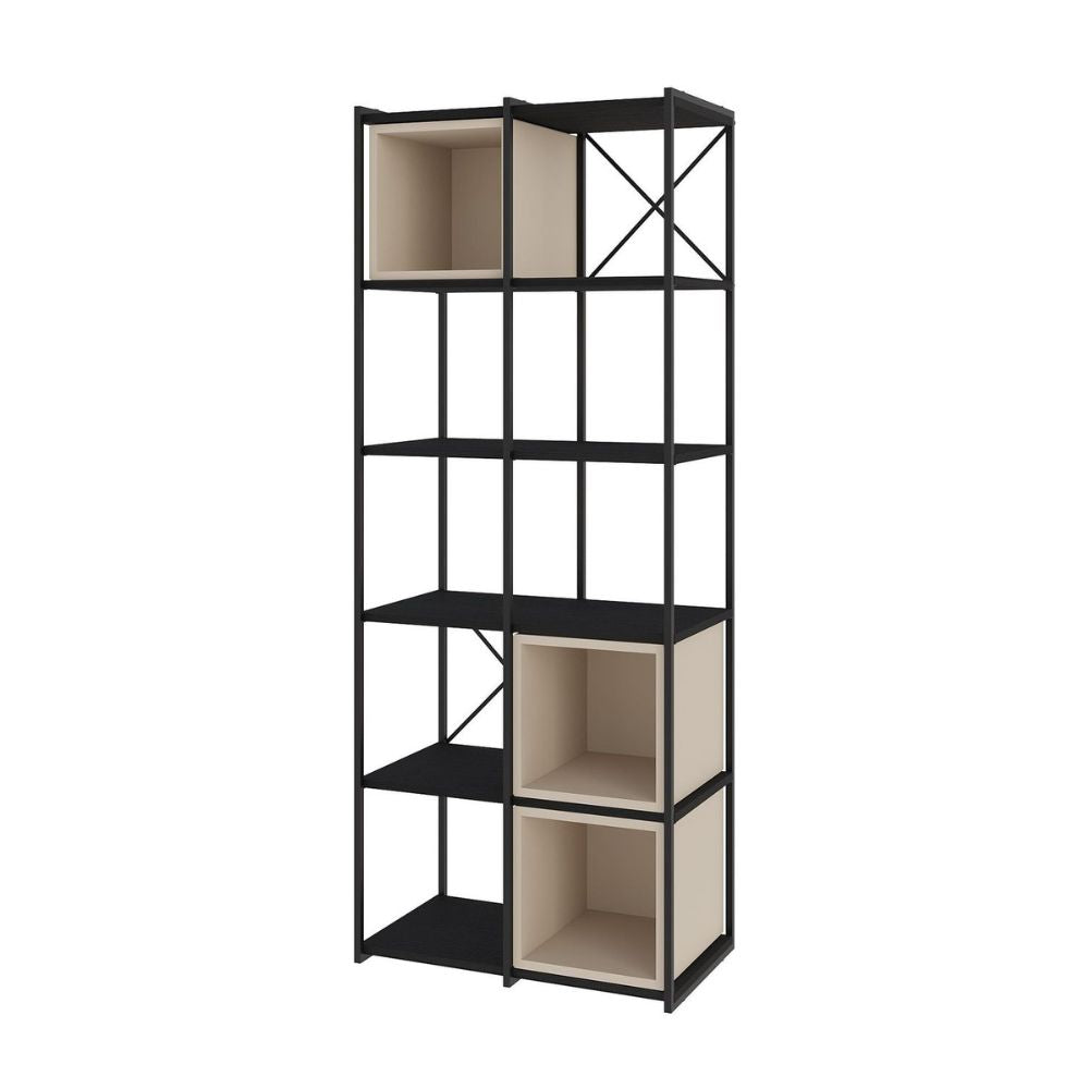 Libreria struttura in metallo nero e cubotti colore cashmere 70.7x39x179H Vale Midi
