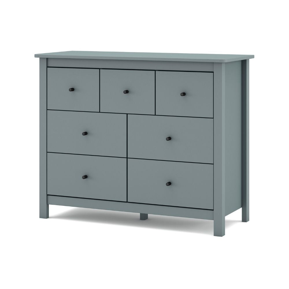 Kommode aus Massivholz mit 7 Schubladen, Khakigrün, 110x40x80H cm – Missy