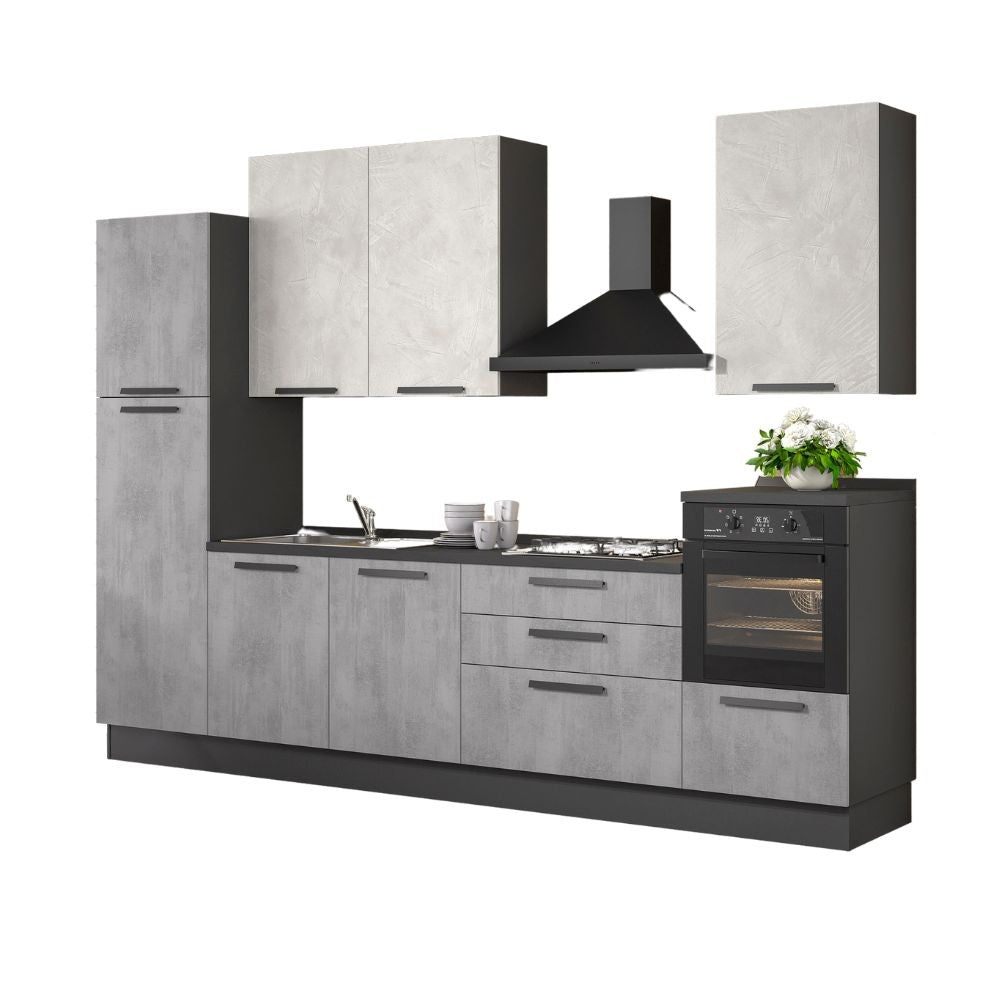 Cuisine linéaire avec électroménager couleur oxyde et spatulé 330 cm - Sinky