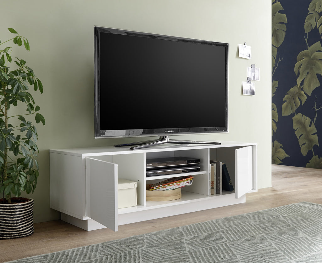 Mobile porta TV 2 ante e vano a giorno bianco lucido 139 cm - Ice