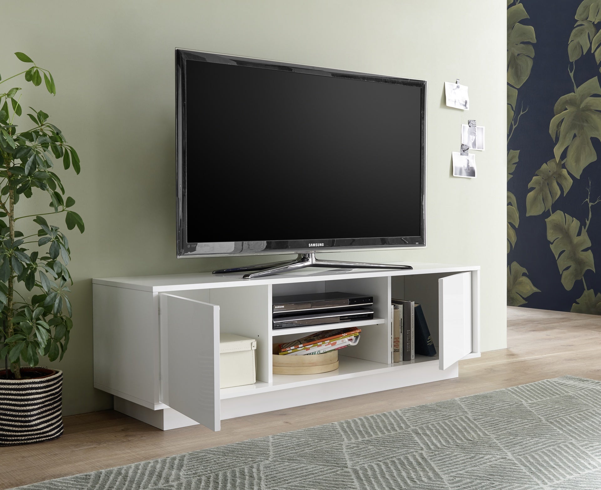 Mobile porta TV 2 ante e vano a giorno bianco lucido 139 cm - Ice
