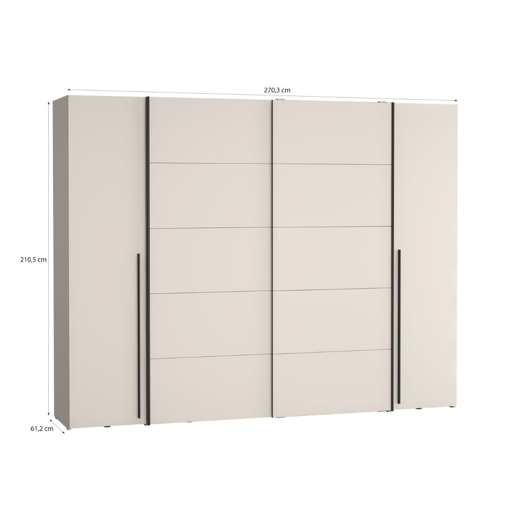 Armadio 2 ante scorrevoli e 2 battenti cashmere 270x61x210 Callia