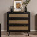 Cassettiera 80x80h cm con 3 cassetti colore nera con frontali vimini - Vienna03A
