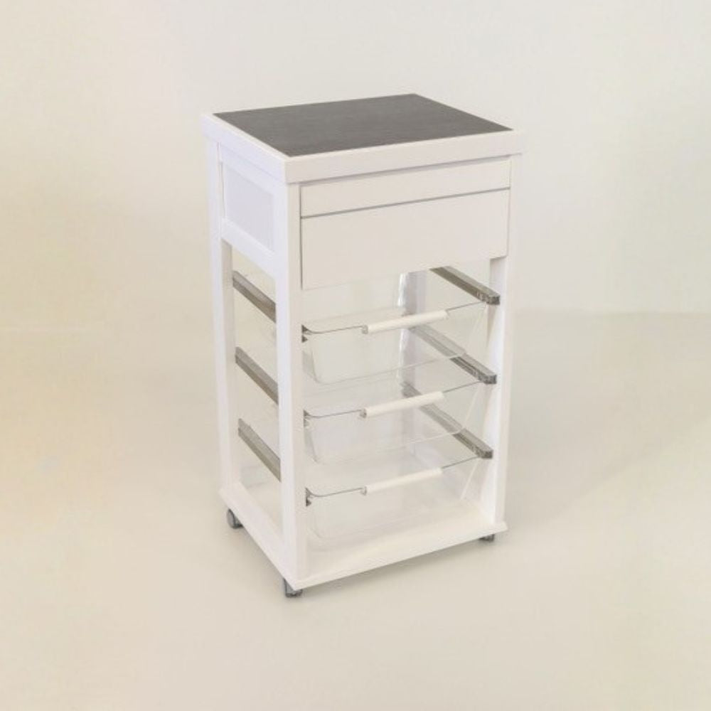 Carrello in faggio massello bianco con cesti trasparenti Dolly