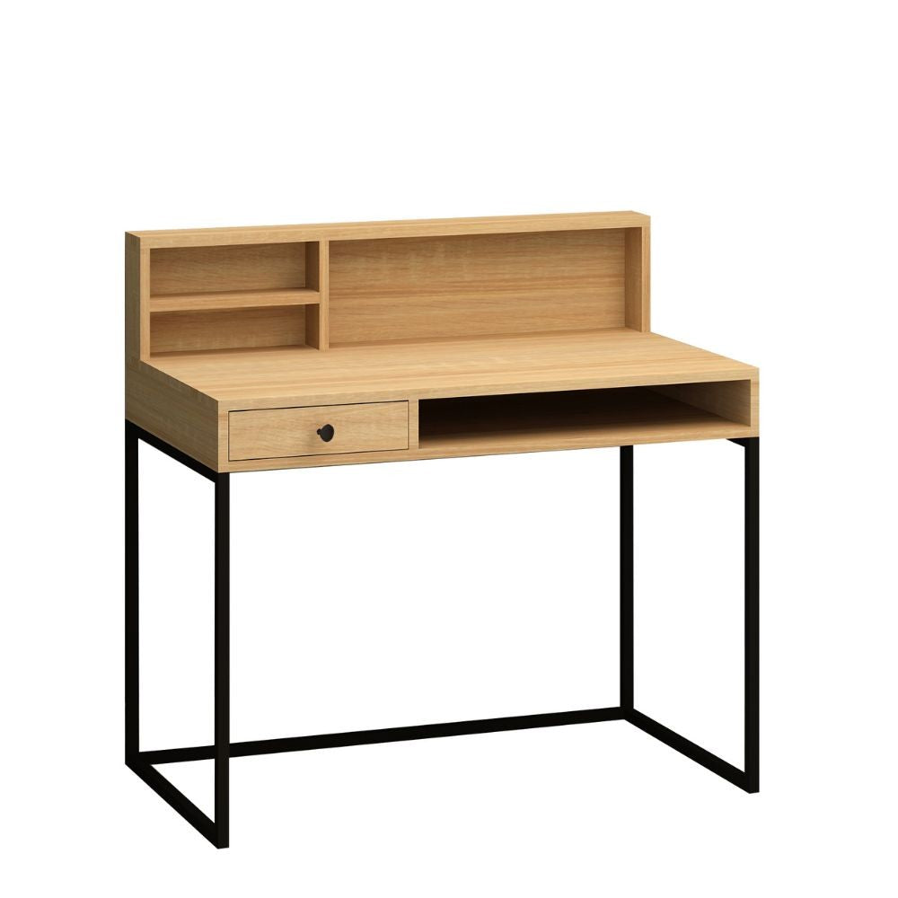 Scrivania 100x97h con scaffale e cassetto colore rovere e nero - Nasus