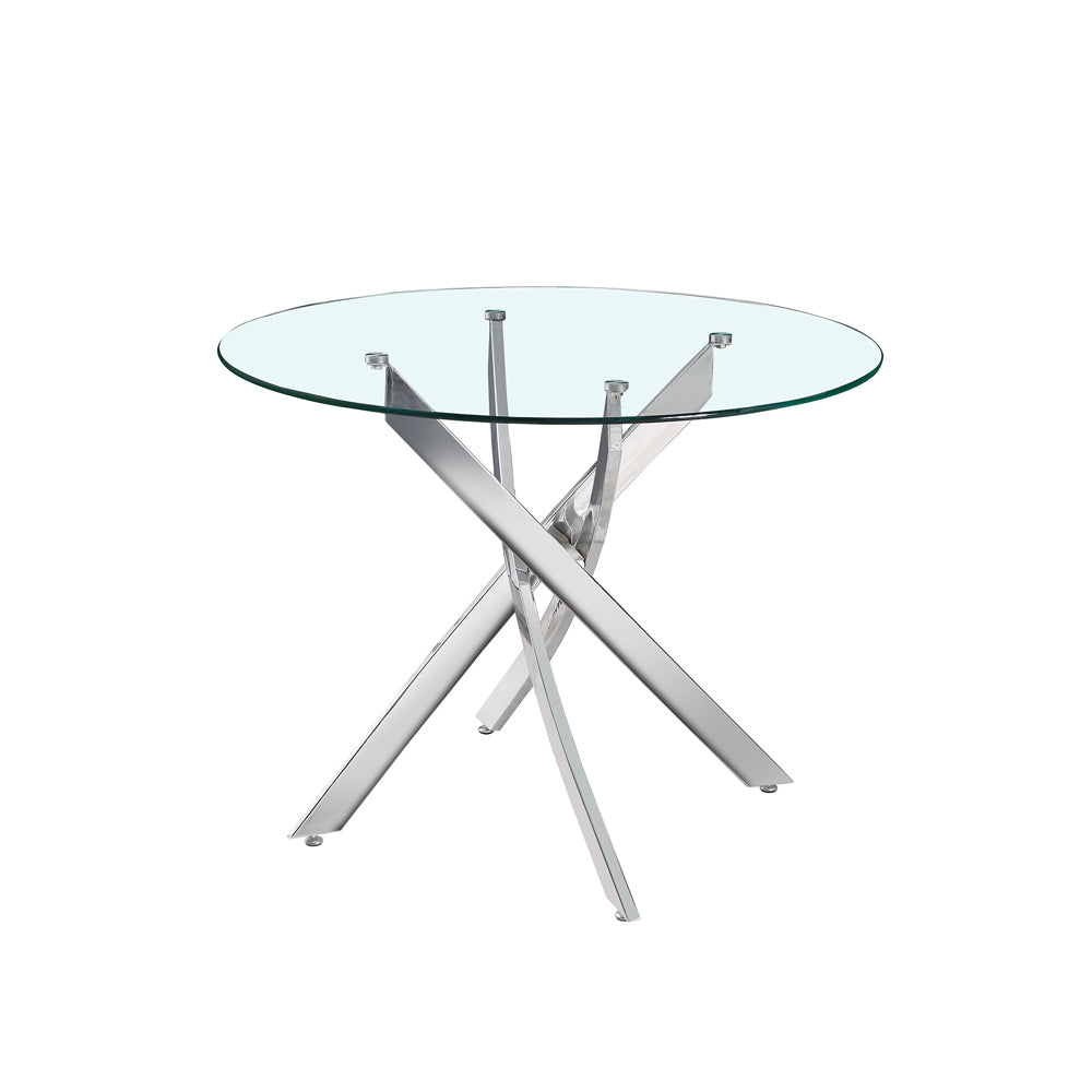 Tavolo rotondo 130x130 cm in vetro temperato con gambe incrociate cromate Peyton