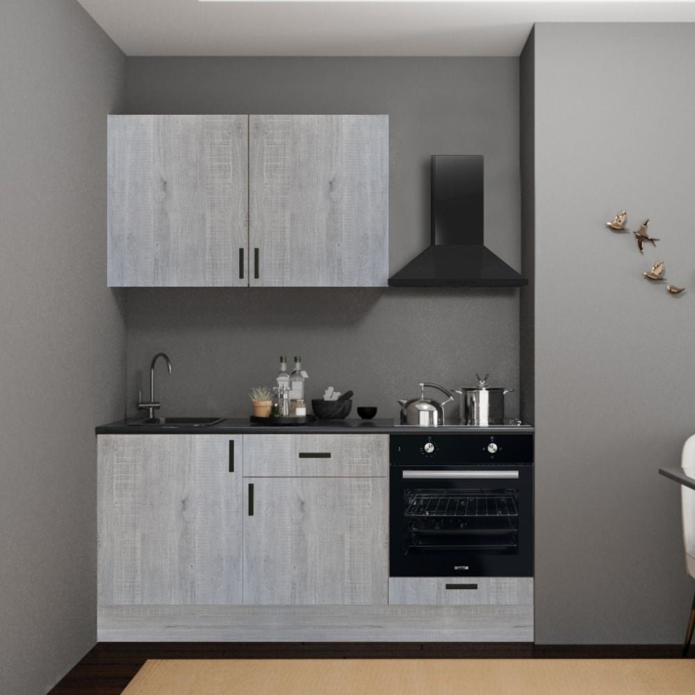 Cuisine complète avec électroménagers 180 cm couleur chêne gris clair - Benny
