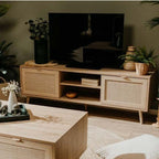 Mobile porta TV 150x52h cm con 2 ante colore quercia e effetto vimini - Bali 56A