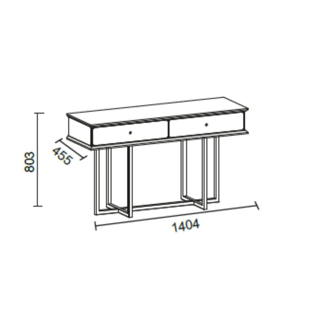 Dresser con gambe oro e 2 cassetti finitura vizon cream 140.4x80.3H cm - Eliza