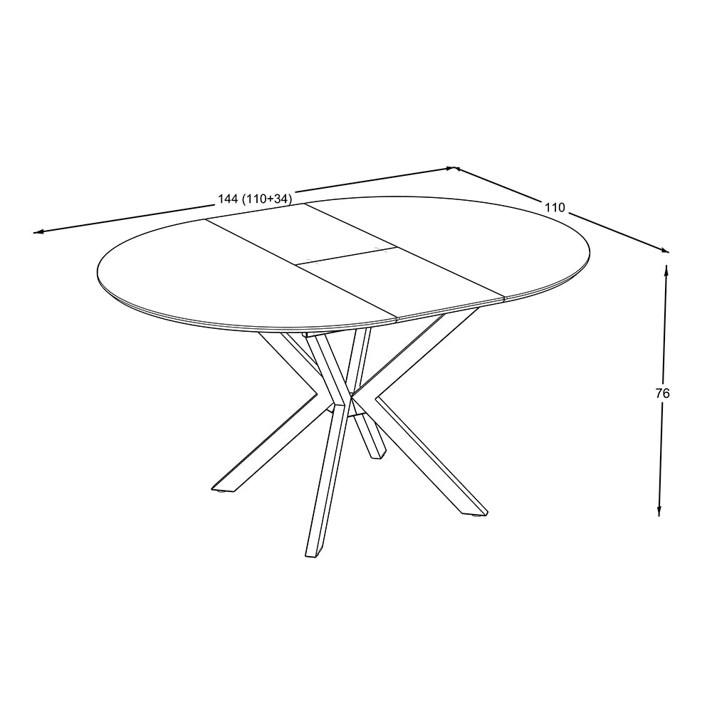 Tavolo rotondo allungabile nero ardesia con gambe nere in metallo 110x110x76H Diano