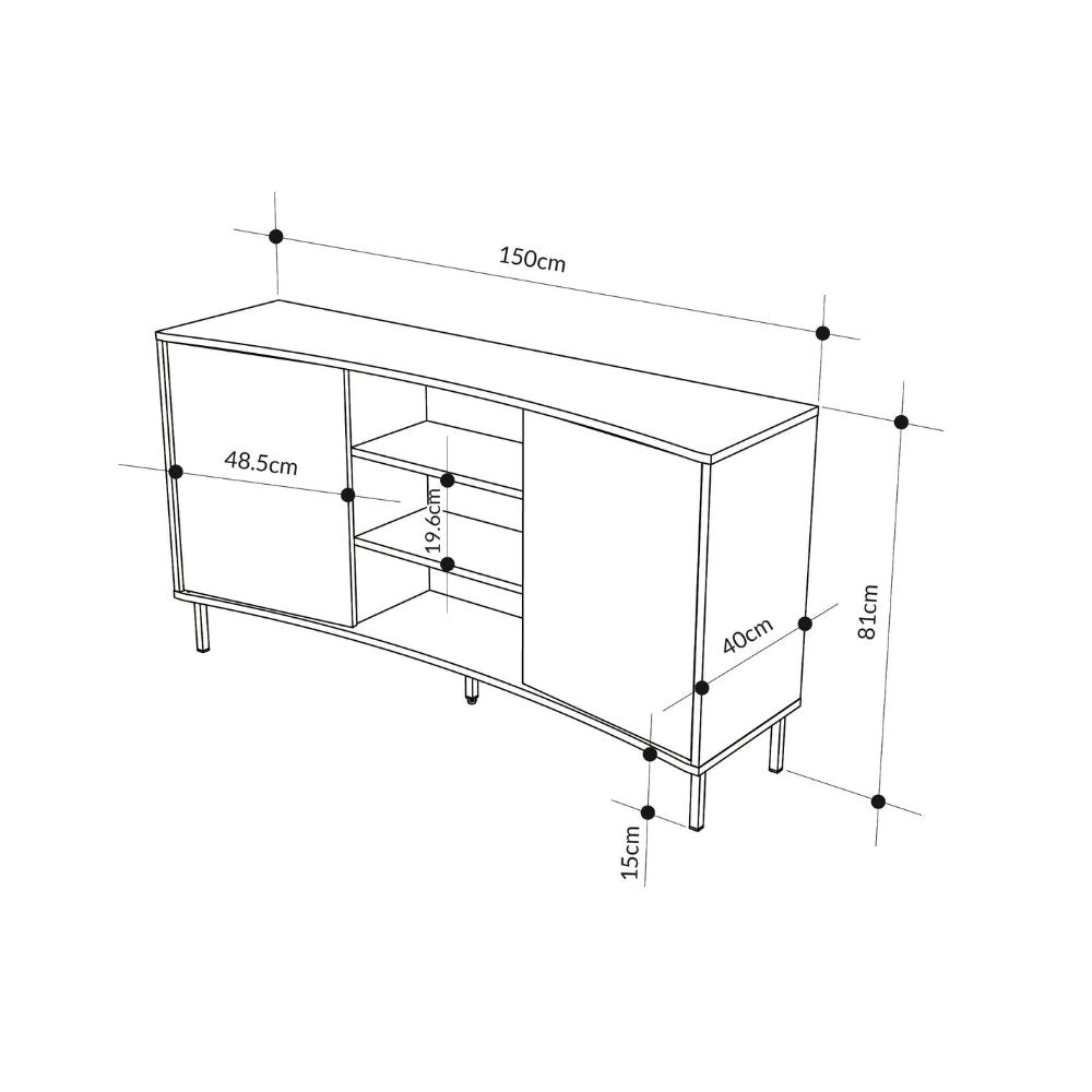 Madia con frontale curvo 2 ante e vani a giorno in finitura cashmere 150x40x81.5H Frem