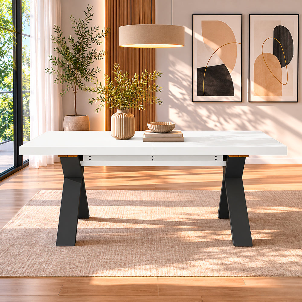 Tavolo allungabile 180 cm con piano bianco spatolato e gambe incrociate antracite Milonga480
