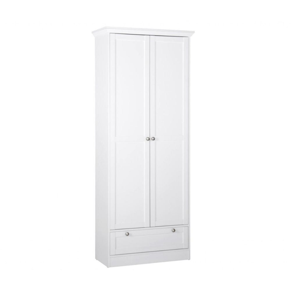 Garderobenschrank/Schuhschrank 80x200h cm mit zwei Türen und Schublade, weiß - Landwood