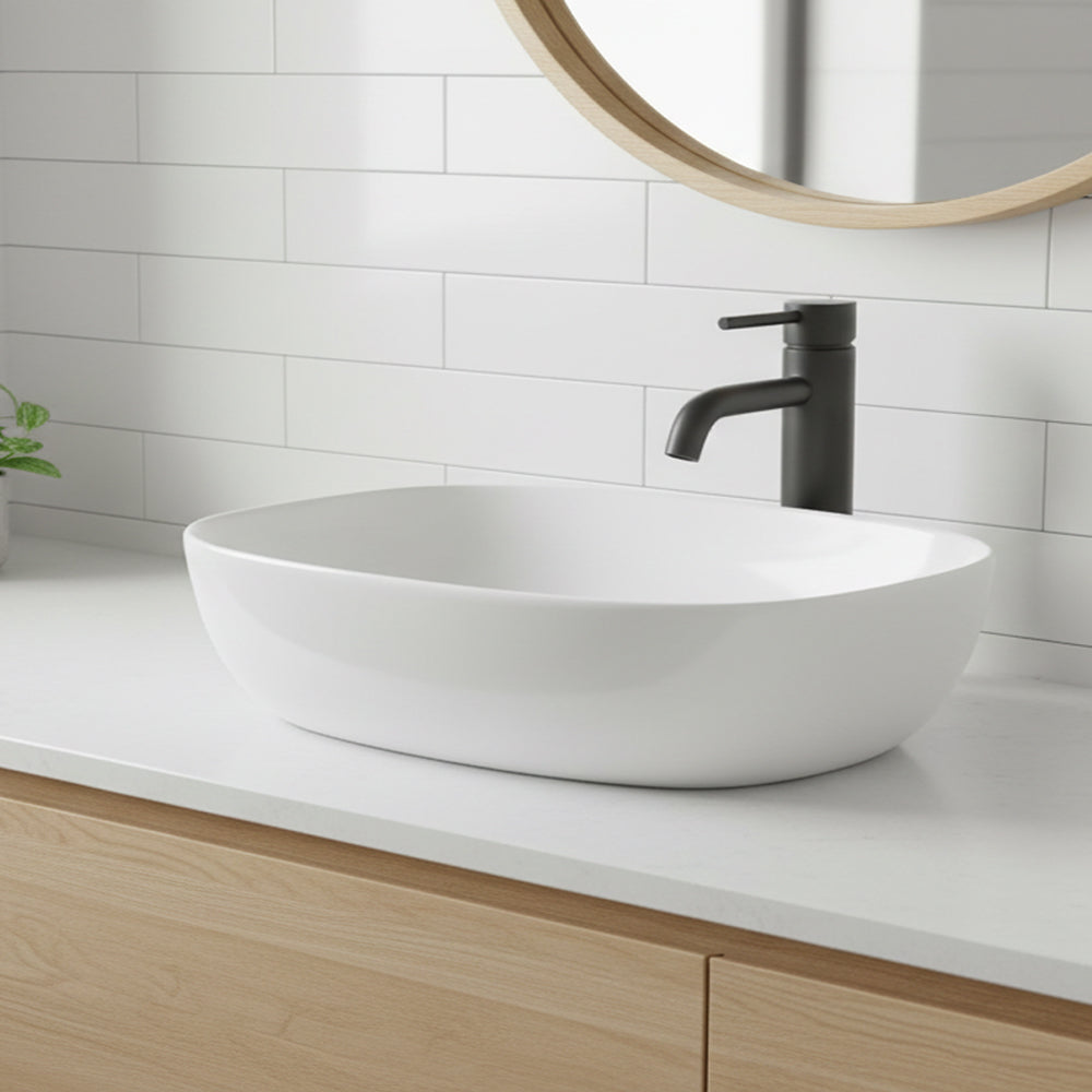 Aufsatzwaschbecken 1 Becken aus Keramik für Bad 50x38 weiß glänzend LAV39350