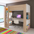 Chambre d'enfant avec lit mezzanine et bureau intégré blanc et chêne