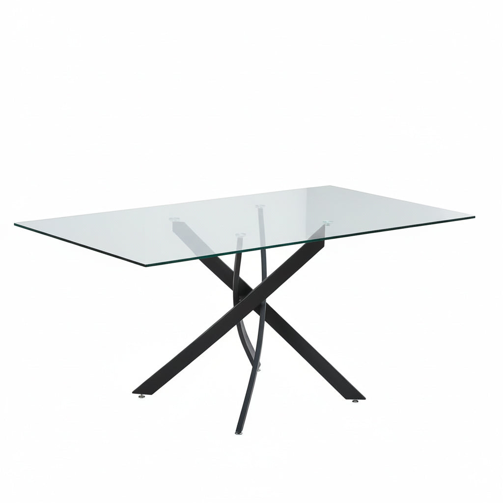 Tavolo 160×90 cm in vetro temperato con gambe incrociate nere Peyton
