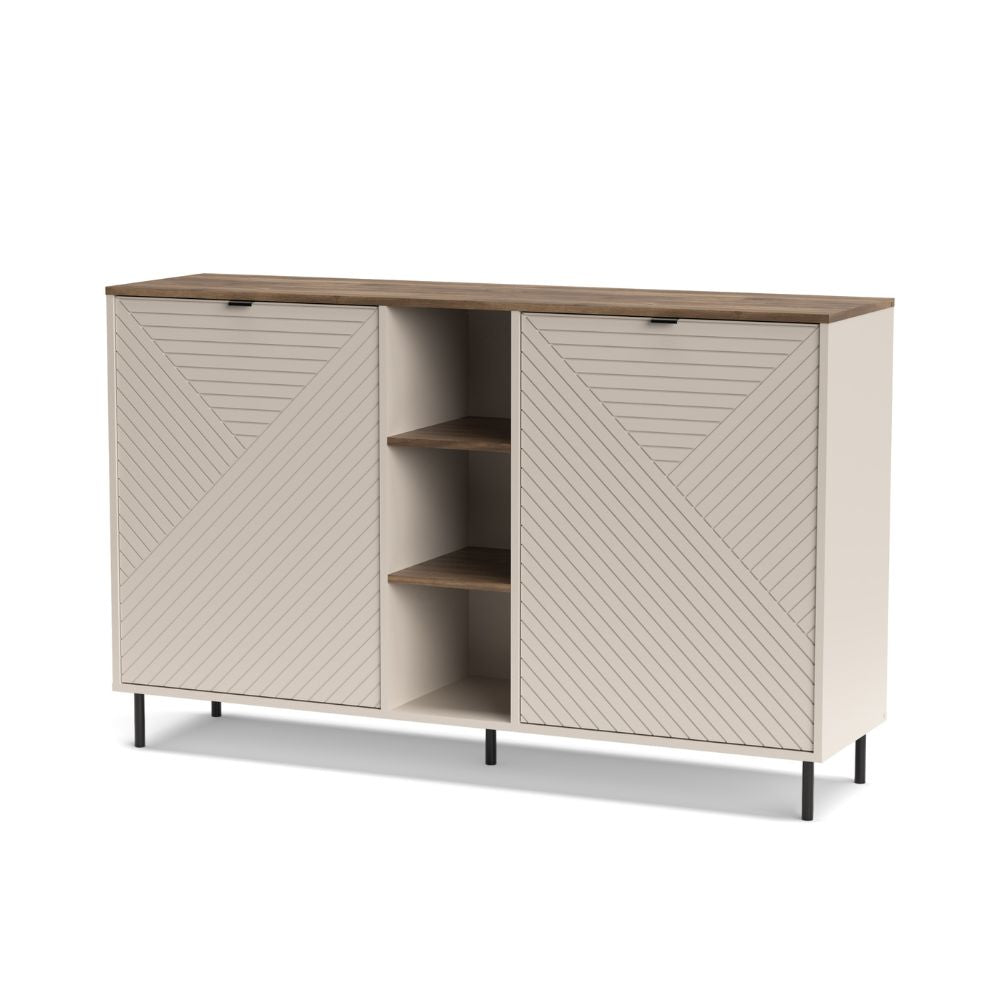 Credenza 2 ante design geometrico e vani a giorno cashmere e rovere Mirage08