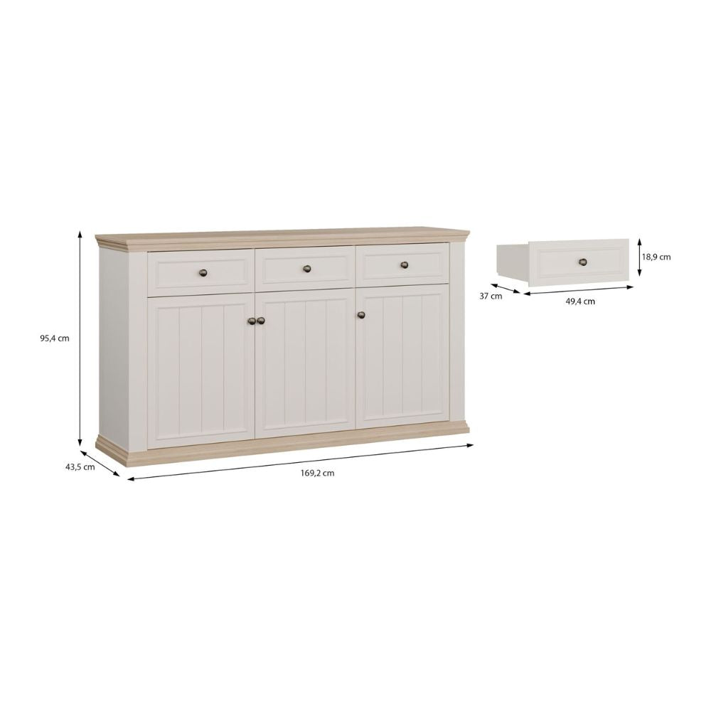 PNTK232-Q214 BUFFET ESSENZA AVEC 3 TIROIRS ET 3 PORTES COULEUR BLANC ET CHÊNE