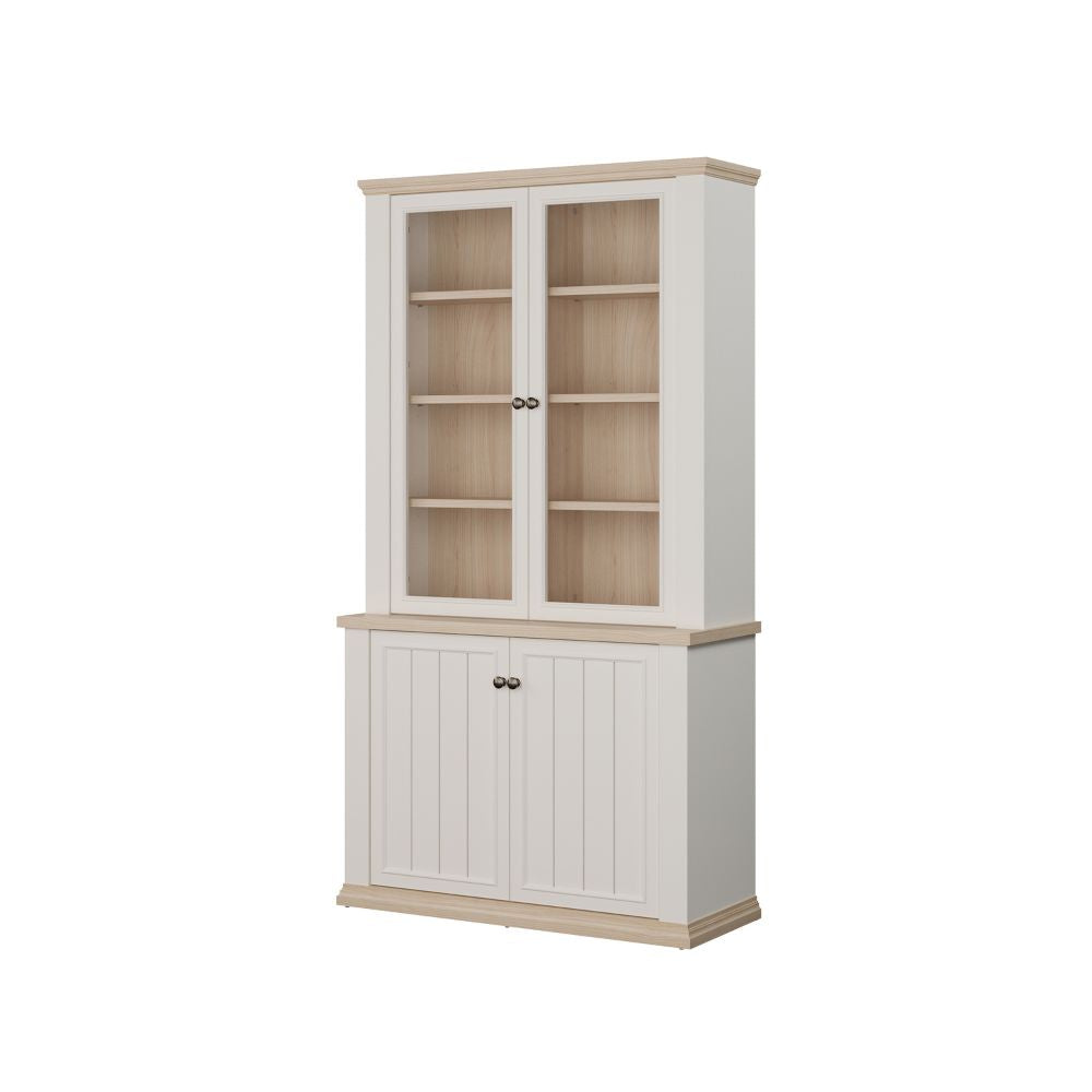 PNTV723-Q214 VITRINE WEISS / EICHE MIT 2 TÜREN